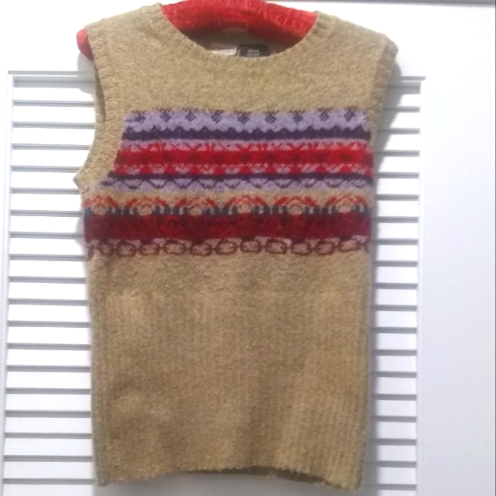 Vintage Vest Women's Beige Multi-Color  Knit SZ M